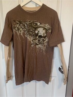 Men's Brown Skull Graphic Short-Sleeve Layered Tee